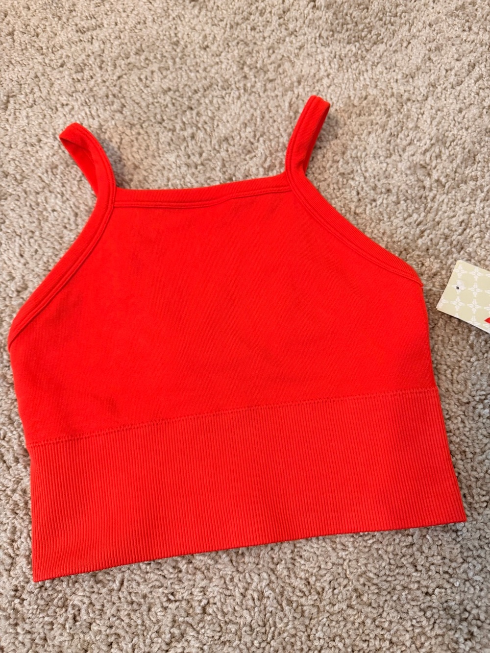 Red Cropped Ribbed Tank w/ in-shelf bra, Small
